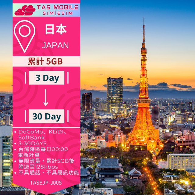 【日本eSIM】4G高速上網方案 累計流量5GB 總流量無限